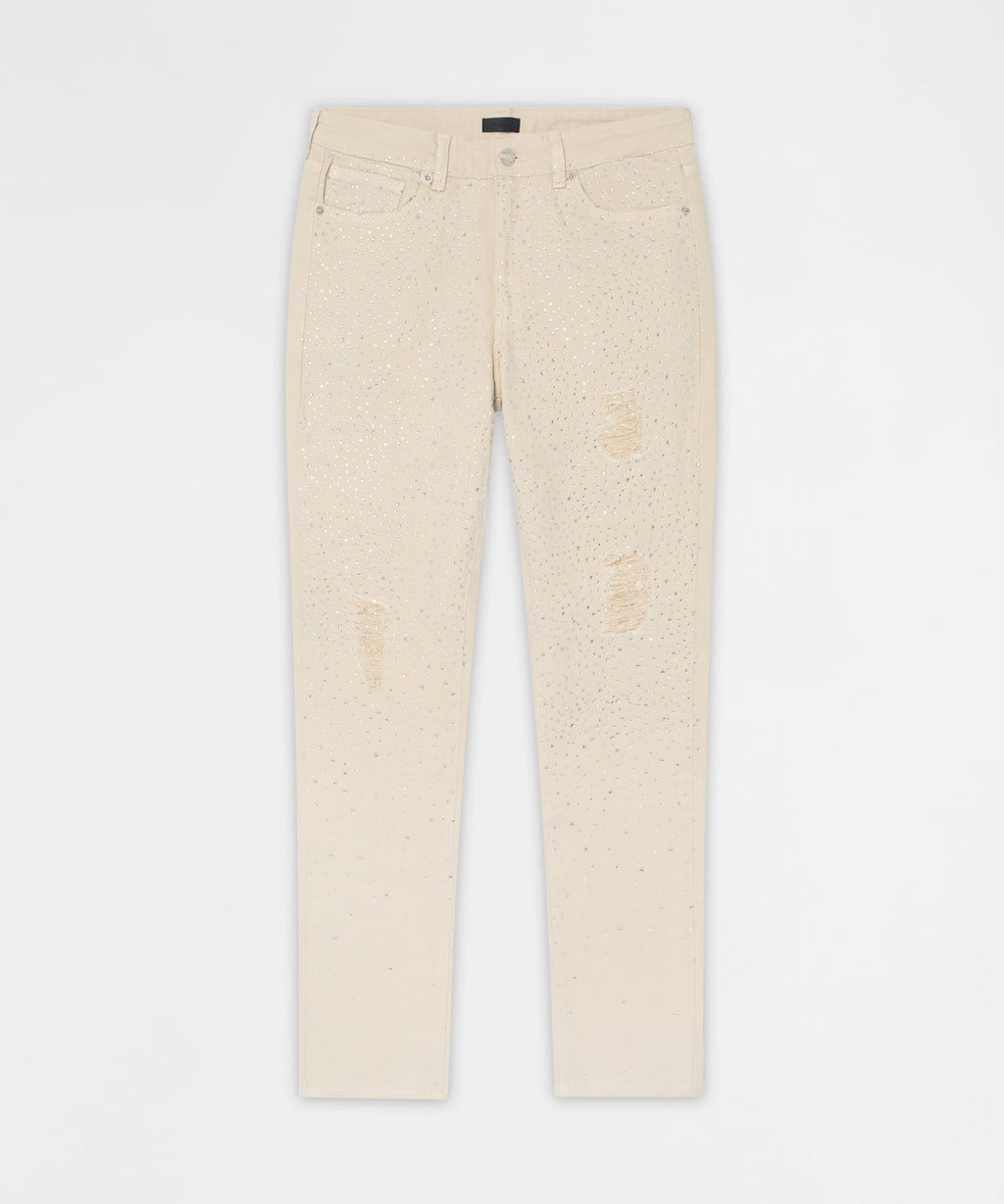 Diamond Dust Rhinestone Skinny Jeans - Cream