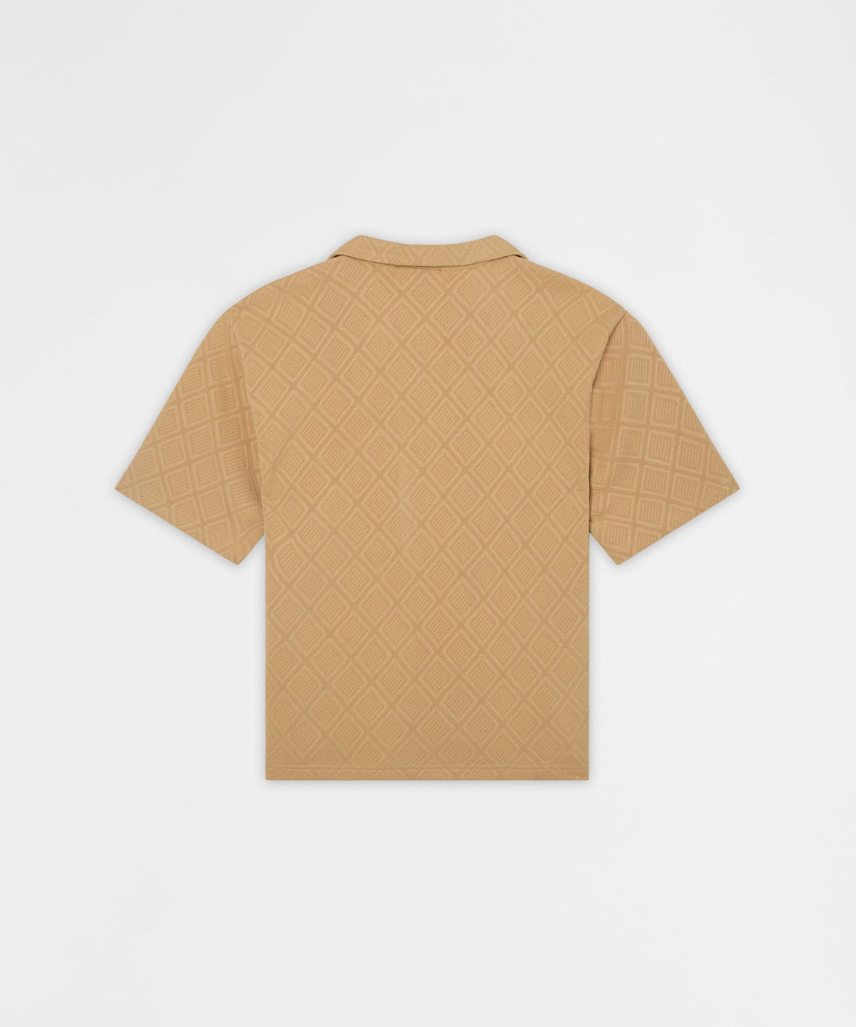 Diamond Pattern Textured Knit Button-Down Shirt - Taupe