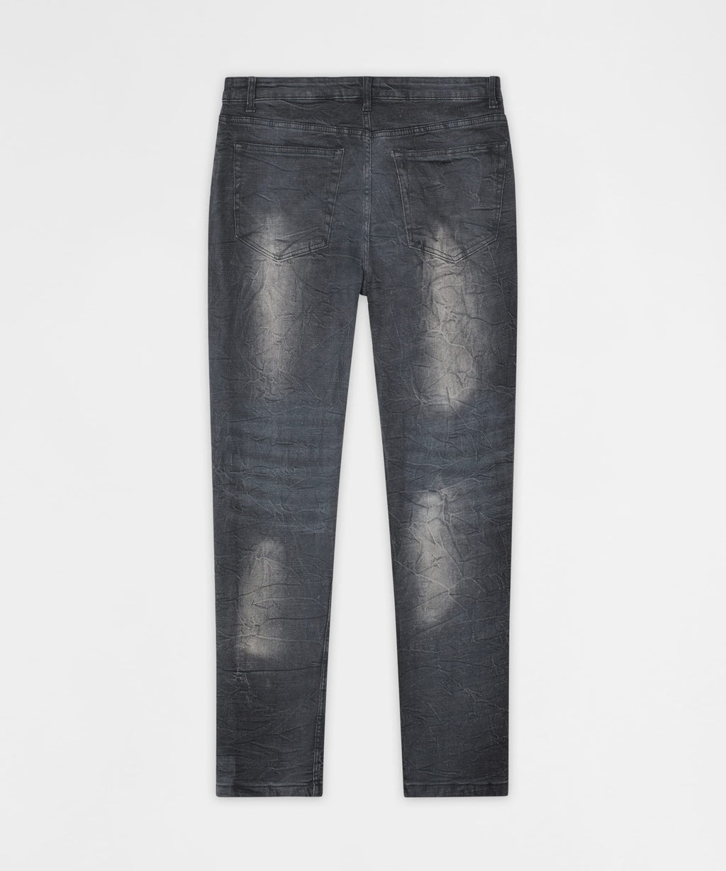 Crinkle Wash Distressed Skinny Jeans - Black