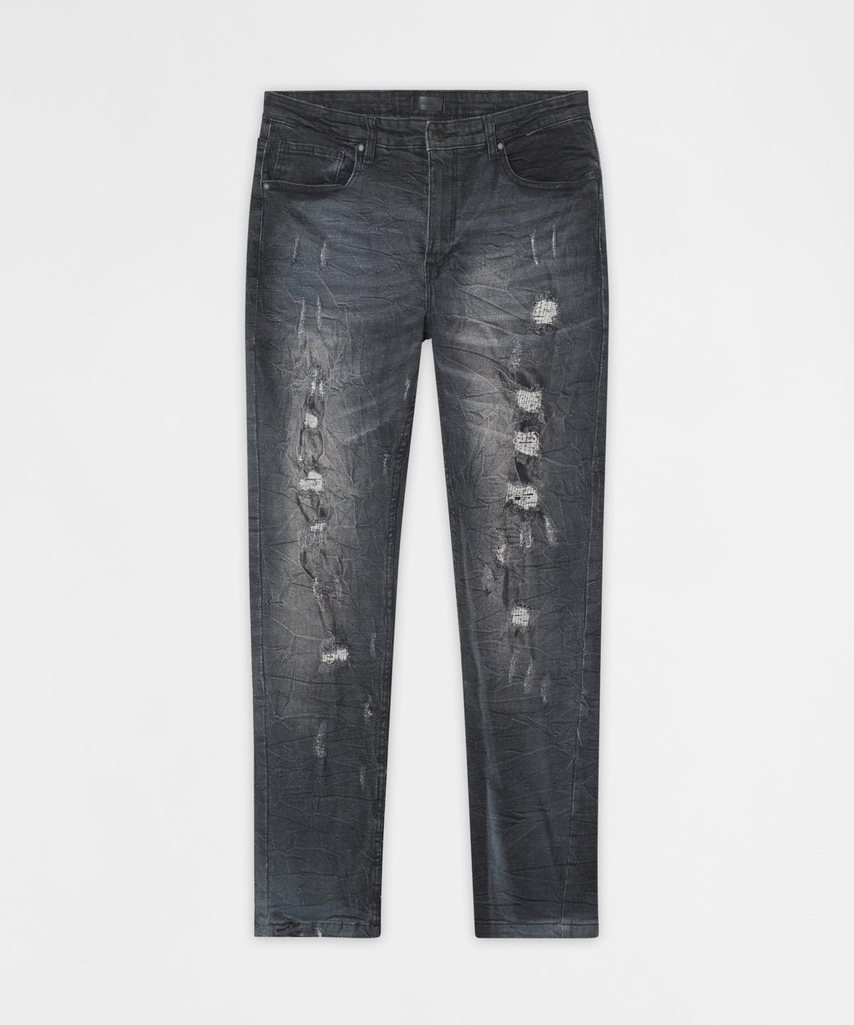 Crinkle Wash Distressed Skinny Jeans - Black